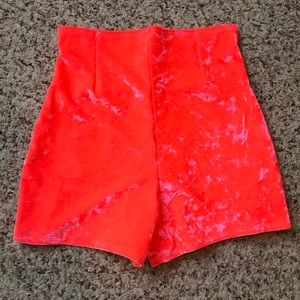 Crushed Velvet Coral High Rise Shorts